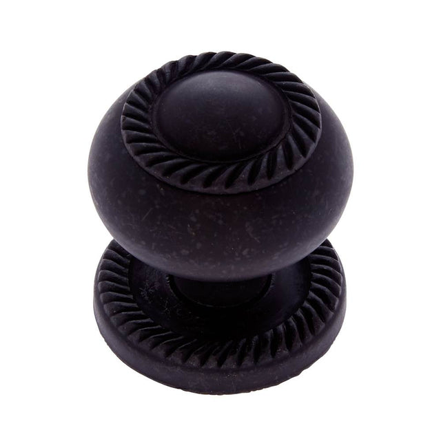JVJ Hardware - Classic Collection Oil Rubbed Bronze Finish 1-1/4'' Rope Knob w/ Back Plate, Composition Solid Brass - Oil Rubbed Bronze