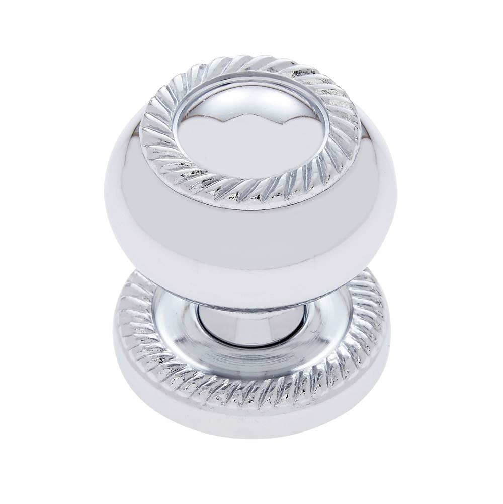 JVJ Hardware - Classic Collection Chrome Finish 1-1/4'' Rope Knob w/Back Plate, Composition Solid Brass - Polished Chrome