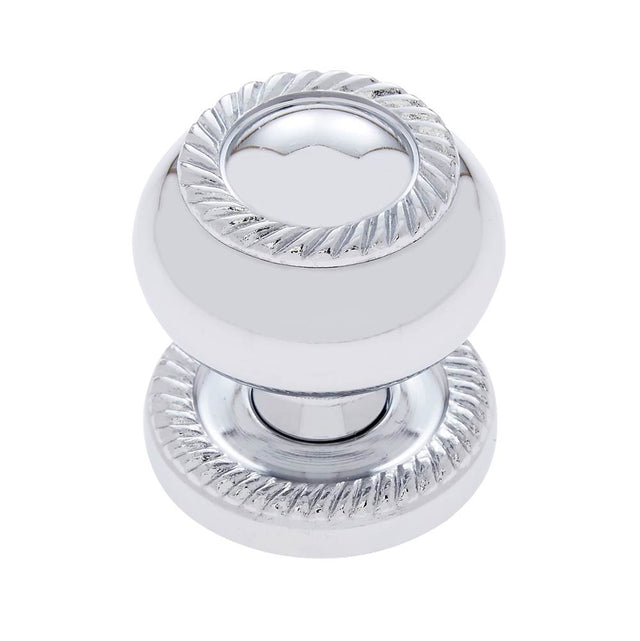 JVJ Hardware - Classic Collection Chrome Finish 1-1/4'' Rope Knob w/Back Plate, Composition Solid Brass - Polished Chrome
