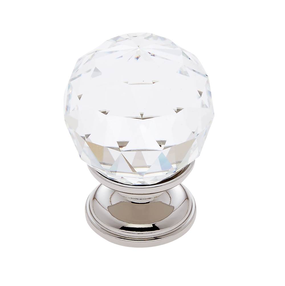 JVJ Hardware - Pure Elegance Collection Polished Nickel Finish 30 mm (1-3/16'') Round Faceted 31 percent Leaded Crystal Knob - Polished Nickel
