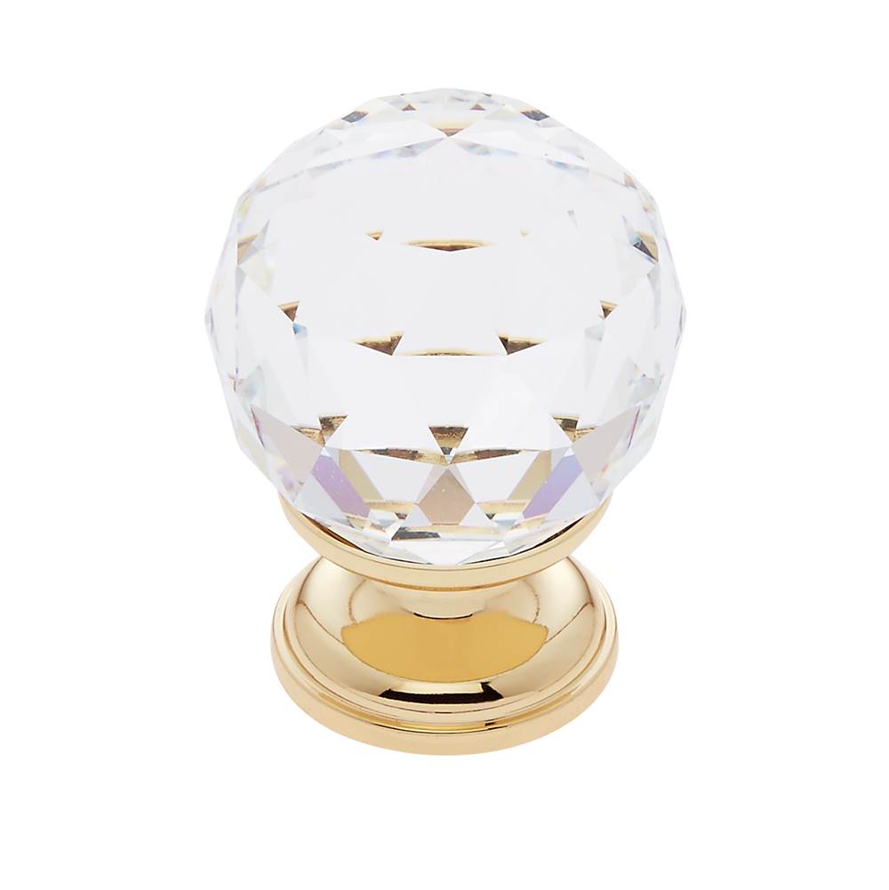 JVJ Hardware - Pure Elegance Collection 24K Gold Plated Finish 30 mm (1-3/16'') Round Faceted 31 percent Leaded Crystal Knob - 24k Gold