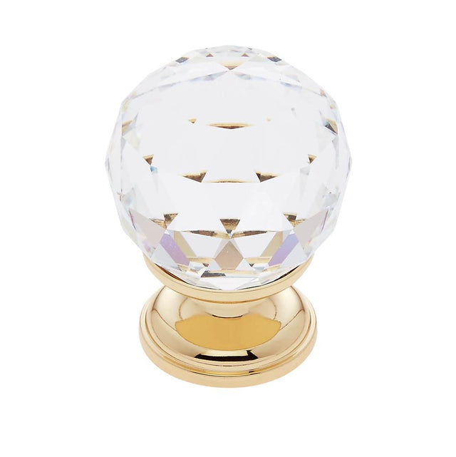 JVJ Hardware - Pure Elegance Collection 24K Gold Plated Finish 30 mm (1-3/16'') Round Faceted 31 percent Leaded Crystal Knob - 24k Gold