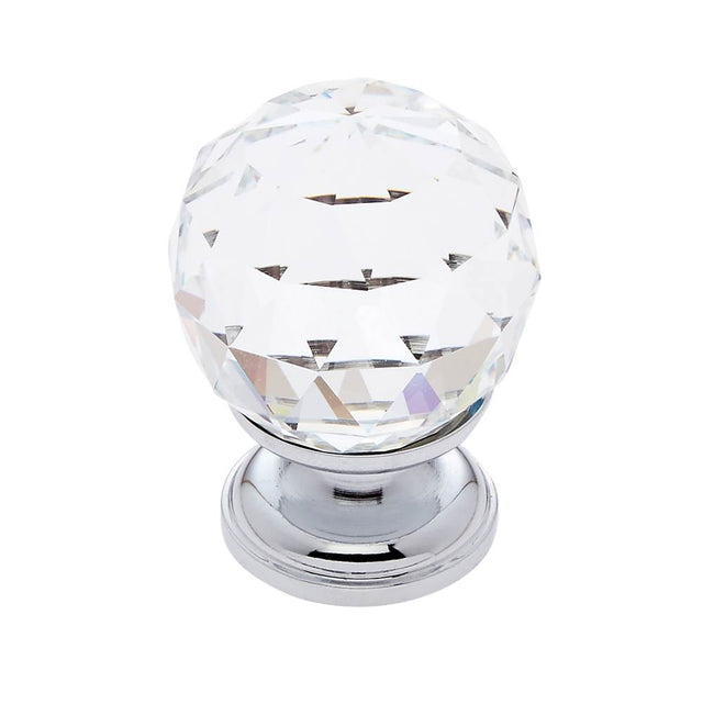 JVJ Hardware - Pure Elegance Collection Polished Chrome Finish 30 mm (1-3/16'') Round Faceted 31 percent Leaded Crystal Knob - Polished Chrome