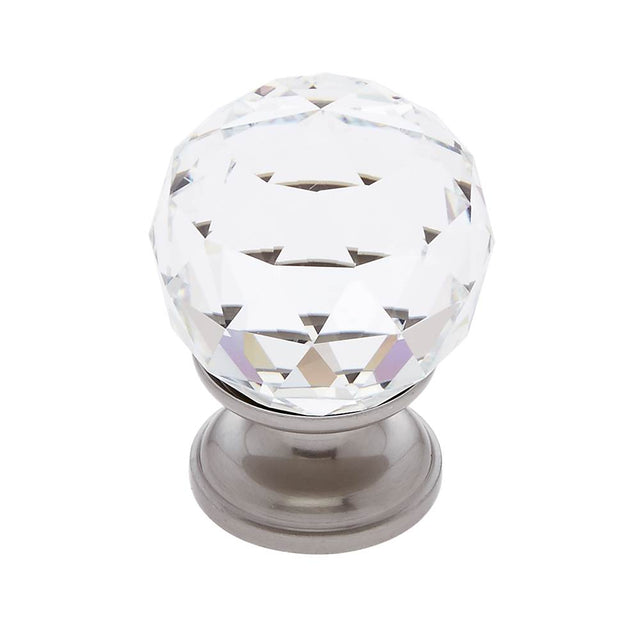 JVJ Hardware - Pure Elegance Collection Satin Nickel Finish 30 mm (1-3/16'') Round Faceted 31 percent Leaded Crystal Knob - Satin Nickel