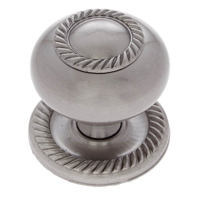 JVJ Hardware - Classic Collection Satin Nickel Finish 1-1/2'' Rope Knob w/Back Plate, Composition Solid Brass - Satin Nickel