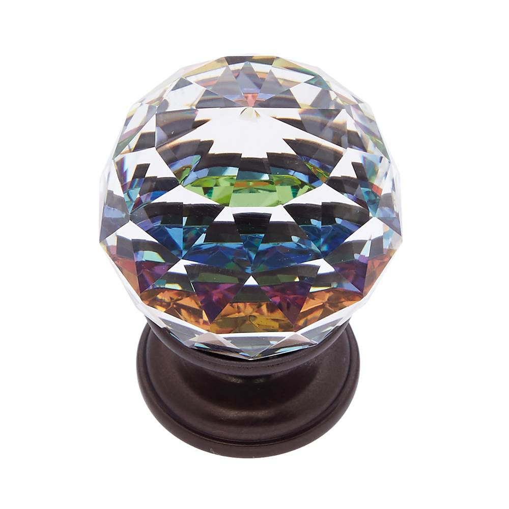 JVJ Hardware - Pure Elegance Collection Old World Bronze Finish 30 mm (1-3/16'') Round Faceted 31 percent Leaded Crystal Knob with Prism - Old World Bronze