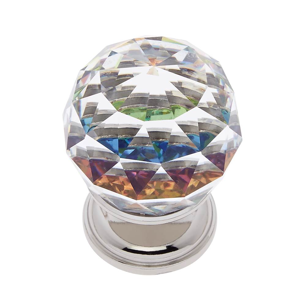 JVJ Hardware - Pure Elegance Collection Polished Nickel Finish 30 mm (1-3/16'') Round Faceted 31 percent Leaded Crystal Knob with Prism - Polished Nickel