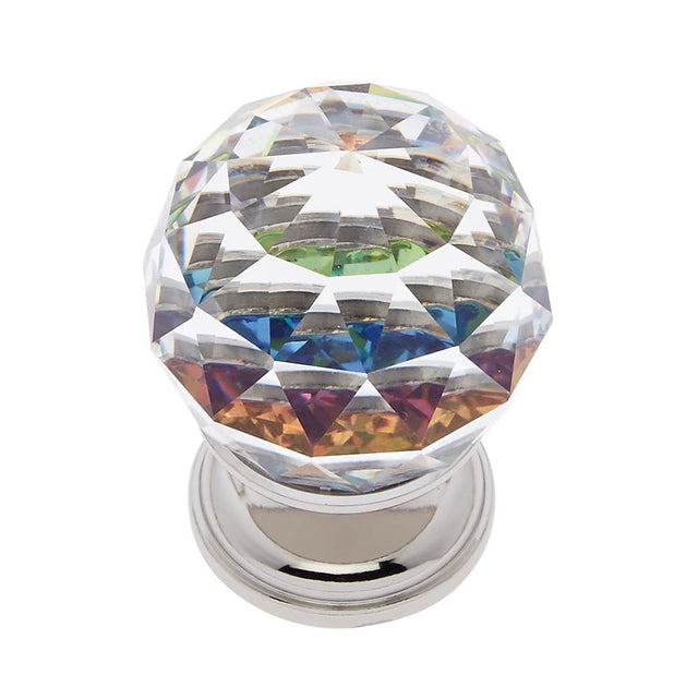 JVJ Hardware - Pure Elegance Collection Polished Nickel Finish 30 mm (1-3/16'') Round Faceted 31 percent Leaded Crystal Knob with Prism - Polished Nickel