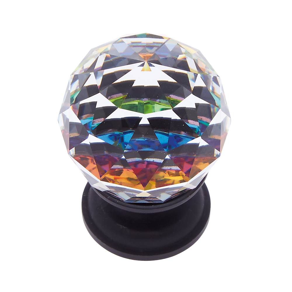 JVJ Hardware - Pure Elegance Collection Oil Rubbed Bronze Finish 30 mm (1-3/16'') Round Faceted 31 percent Leaded Crystal Knob with Prism - Oil Rubbed Bronze