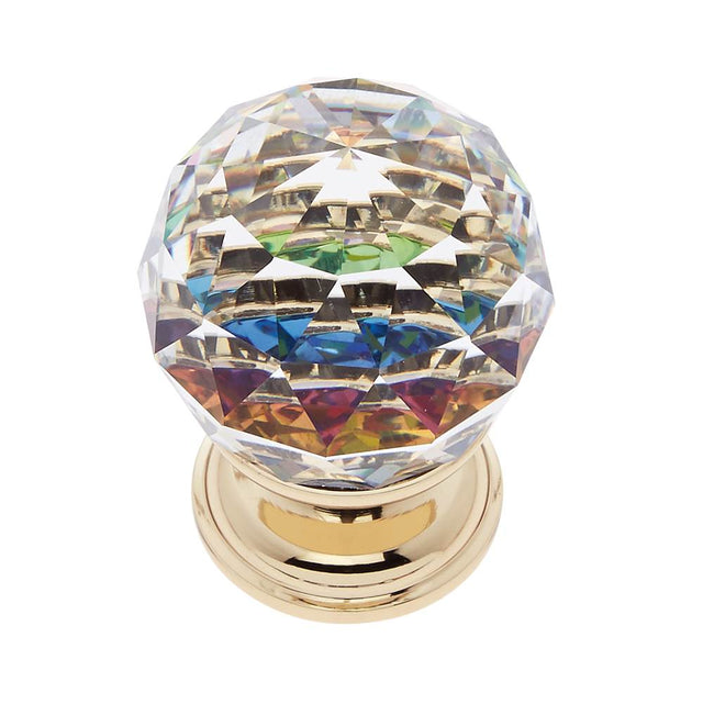 JVJ Hardware - Pure Elegance Collection 24K Gold Plated Finish 30 mm (1-3/16'') Round Faceted 31 percent Leaded Crystal Knob with Prism - 24k Gold