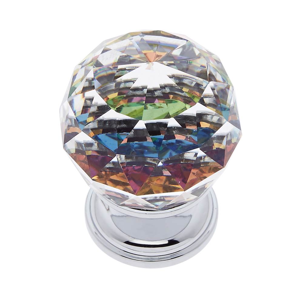JVJ Hardware - Pure Elegance Collection Polished Chrome Finish 30 mm (1-3/16'') Round Faceted 31 percent Leaded Crystal Knob with Prism - Polished Chrome