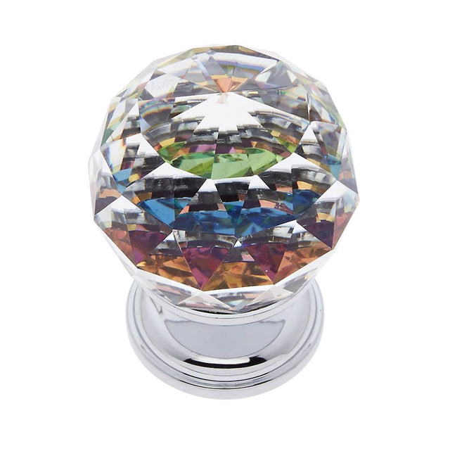 JVJ Hardware - Pure Elegance Collection Polished Chrome Finish 30 mm (1-3/16'') Round Faceted 31 percent Leaded Crystal Knob with Prism - Polished Chrome
