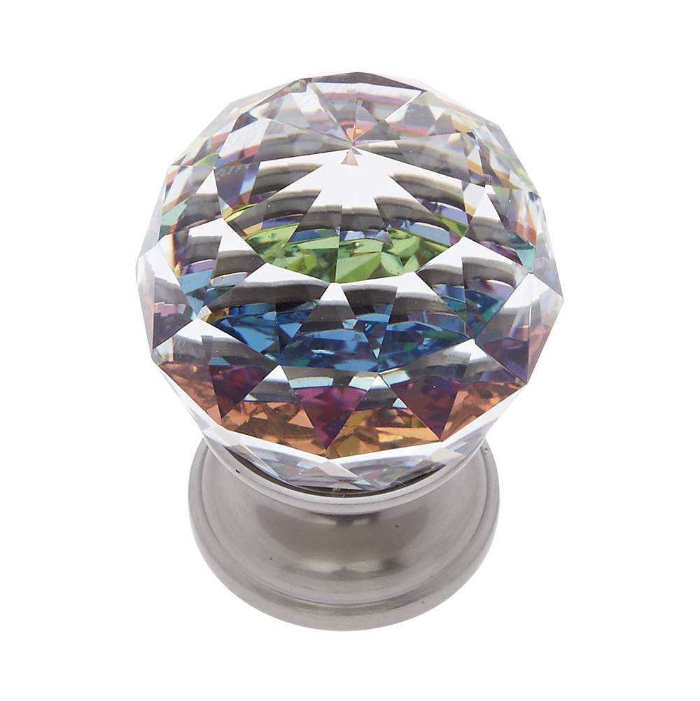 JVJ Hardware - Pure Elegance Collection Satin Nickel Finish 30 mm (1-3/16'') Round Faceted 31 percent Leaded Crystal Knob with Prism - Satin Nickel