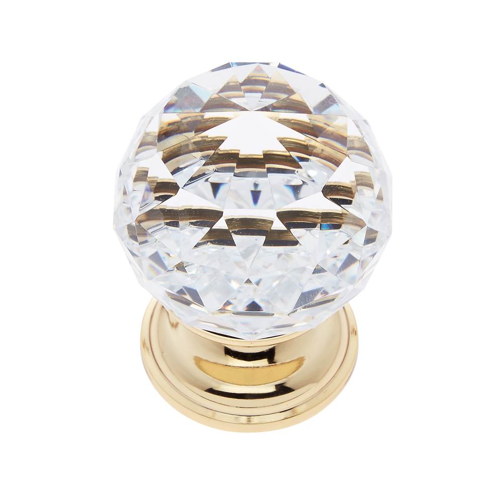 JVJ Hardware - Pure Elegance Collection 24K Gold Plated Finish 40 mm (1-9/16'') Round Faceted 31 percent Leaded Crystal Knob - 24k Gold