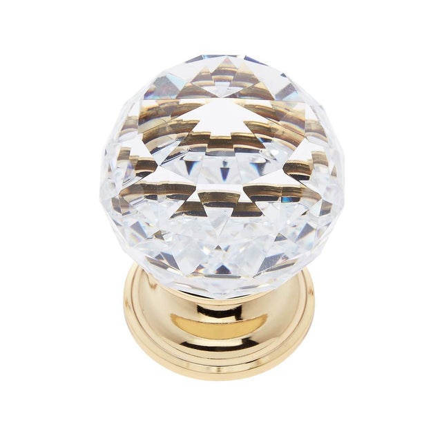 JVJ Hardware - Pure Elegance Collection 24K Gold Plated Finish 40 mm (1-9/16'') Round Faceted 31 percent Leaded Crystal Knob - 24k Gold