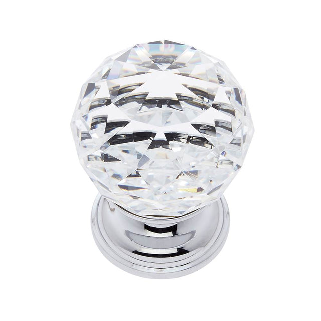 JVJ Hardware - Pure Elegance Collection Polished Chrome Finish 40 mm (1-9/16'') Round Faceted 31 percent Leaded Crystal Knob - Polished Chrome