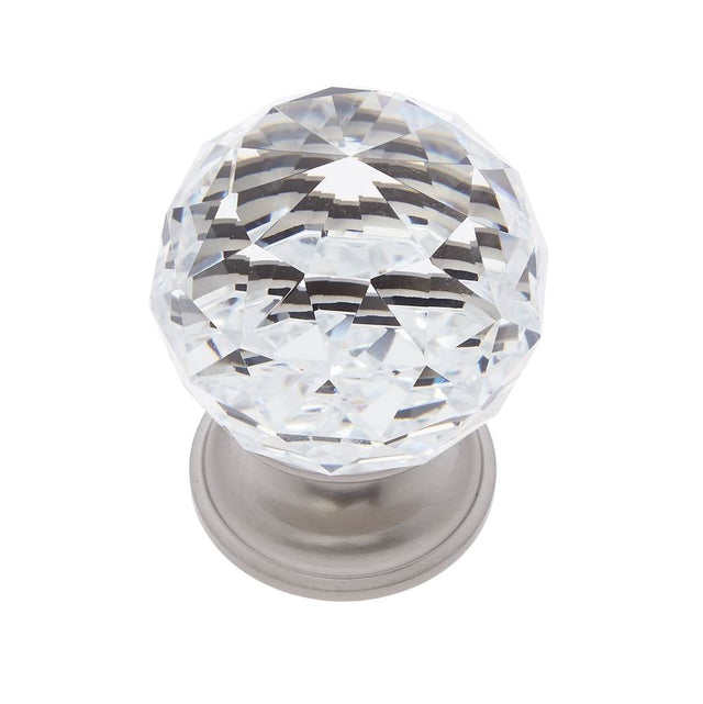 JVJ Hardware - Pure Elegance Collection Satin Nickel Finish 40 mm (1-9/16'') Round Faceted 31 percent Leaded Crystal Knob - Satin Nickel