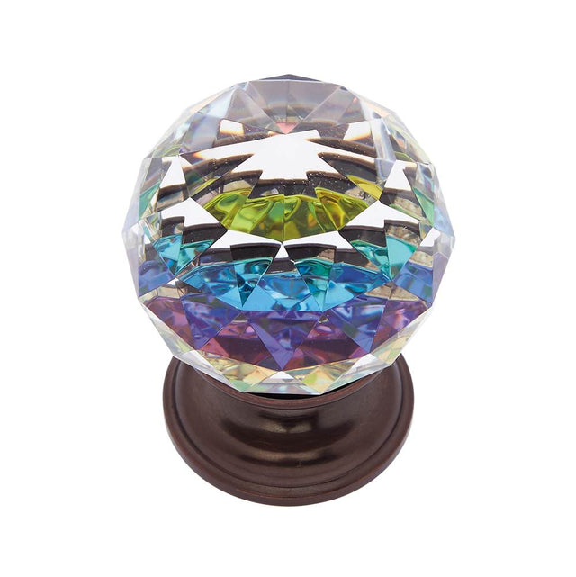 JVJ Hardware - Pure Elegance Collection Old World Bronze Finish 40 mm (1-9/16'') Round Faceted 31 percent Leaded Crystal Knob With Prism - Old World Bronze