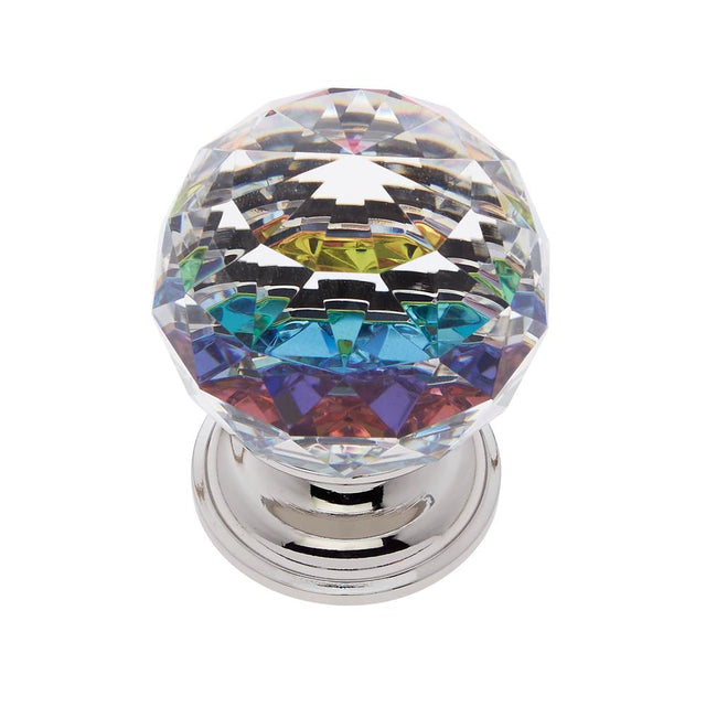 JVJ Hardware - Pure Elegance Collection Polished Nickel Finish 40 mm (1-9/16'') Round Faceted 31 percent Leaded Crystal Knob With Prism - Polished Nickel