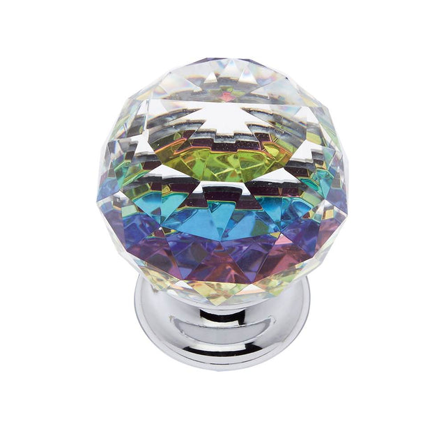 JVJ Hardware - Pure Elegance Collection Polished Chrome Finish 40 mm (1-9/16'') Round Faceted 31 percent Leaded Crystal Knob With Prism - Polished Chrome