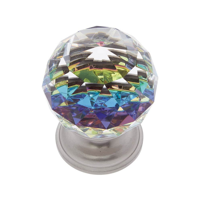 JVJ Hardware - Pure Elegance Collection Satin Nickel Finish 40 mm (1-9/16'') Round Faceted 31 percent Leaded Crystal Knob With Prism - Satin Nickel