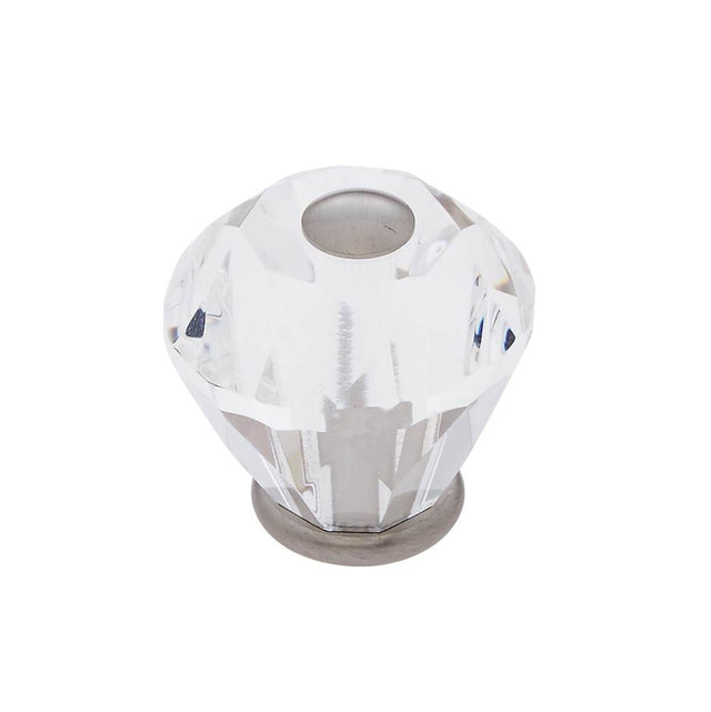JVJ Hardware - Pure Elegance Collection Satin Nickel Finish 30 mm (1-3/16'') Diamond Cut 31 percent Leaded Crystal Knob, Composition Leaded Crystal and Solid Brass - Satin Nickel