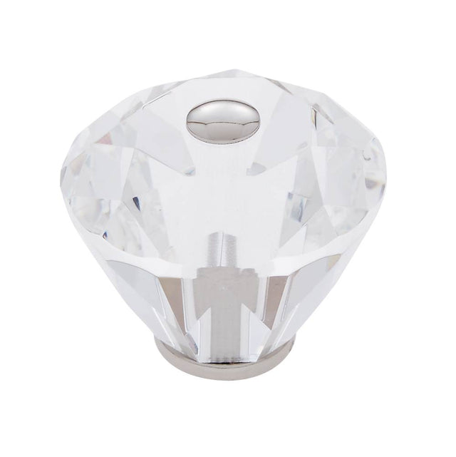 JVJ Hardware - Pure Elegance Collection Polished Nickel Finish 40 mm (1-9/16'') Diamond Cut 31 percent Leaded Crystal Knob - Polished Nickel