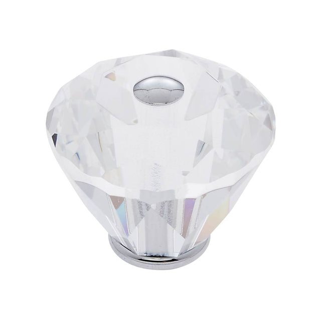JVJ Hardware - Pure Elegance Collection Polished Chrome Finish 40 mm (1-9/16'') Diamond Cut 31 percent Leaded Crystal Knob - Polished Chrome