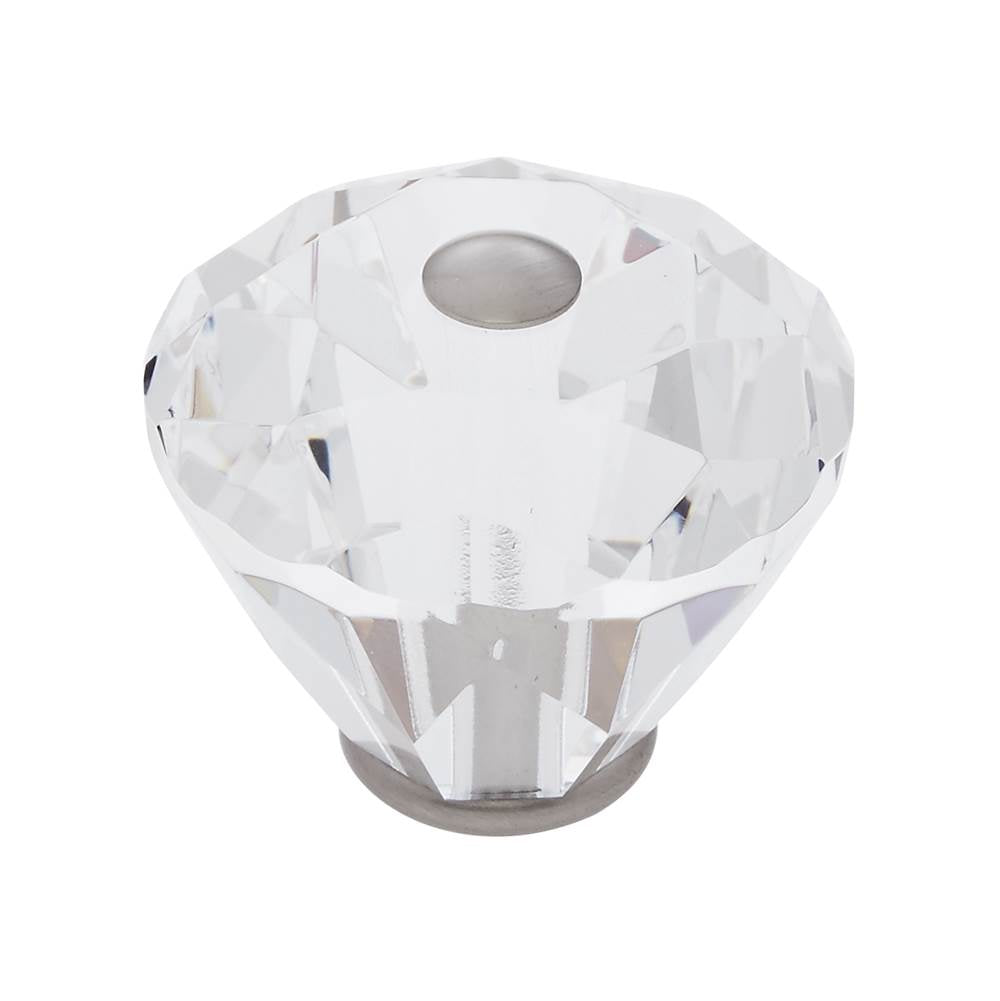 JVJ Hardware - Pure Elegance Collection Satin Nickel Finish 40 mm (1-9/16'') Diamond Cut 31 percent Leaded Crystal Knob, Composition Leaded Crystal and Solid Brass - Satin Nickel
