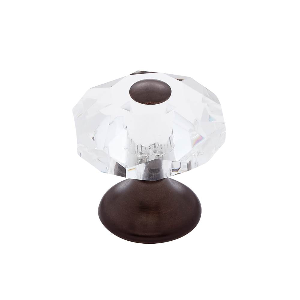 JVJ Hardware - Pure Elegance Collection Old World Bronze Finish 28 mm (1-1/8'') Eight Sided Faceted 31 percent Leaded Crystal Knob With Cap - Old World Bronze