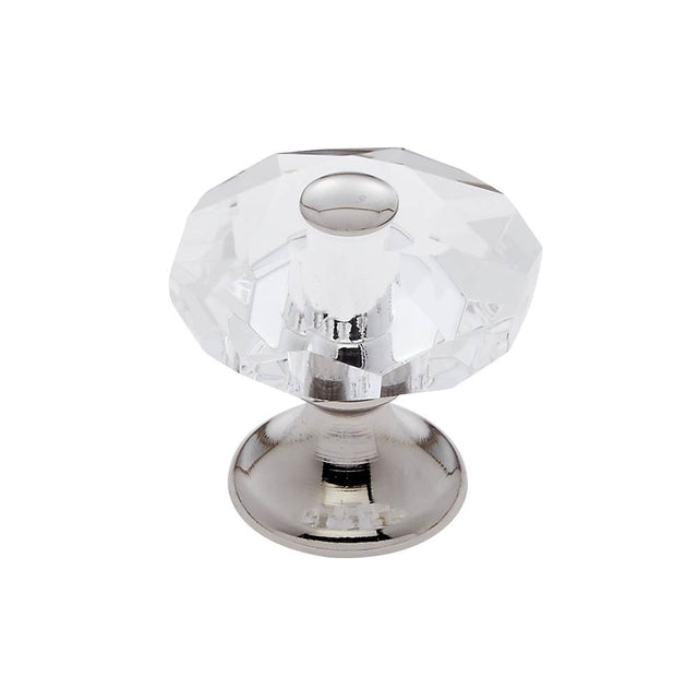JVJ Hardware - Pure Elegance Collection Polished Nickel Finish 28 mm (1-1/8'') Eight Sided Faceted 31 percent Leaded Crystal Knob With Cap - Polished Nickel