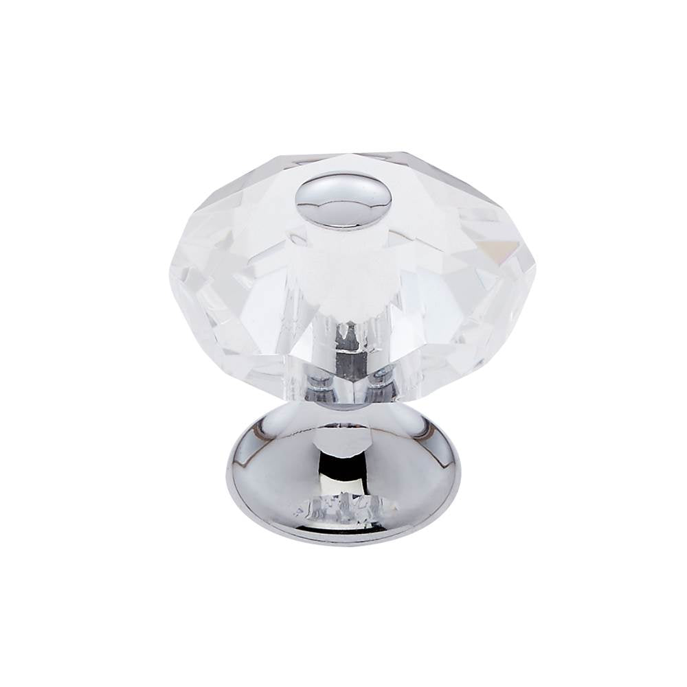 JVJ Hardware - Pure Elegance Collection Polished Chrome Finish 28 mm (1-1/8'') Eight Sided Faceted 31 percent Leaded Crystal Knob With Cap - Polished Chrome