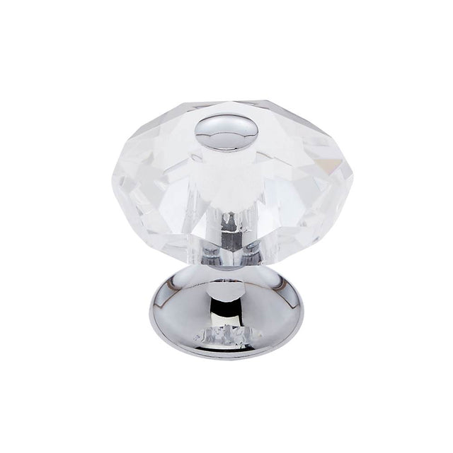JVJ Hardware - Pure Elegance Collection Polished Chrome Finish 28 mm (1-1/8'') Eight Sided Faceted 31 percent Leaded Crystal Knob With Cap - Polished Chrome