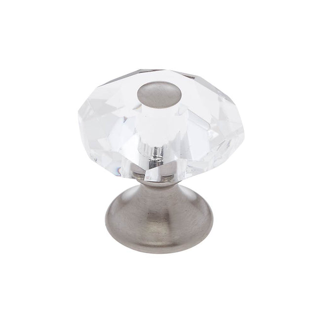 JVJ Hardware - Pure Elegance Collection Satin Nickel Finish 28 mm (1-1/8'') Eight Sided Faceted 31 percent Leaded Crystal Knob With Cap - Satin Nickel