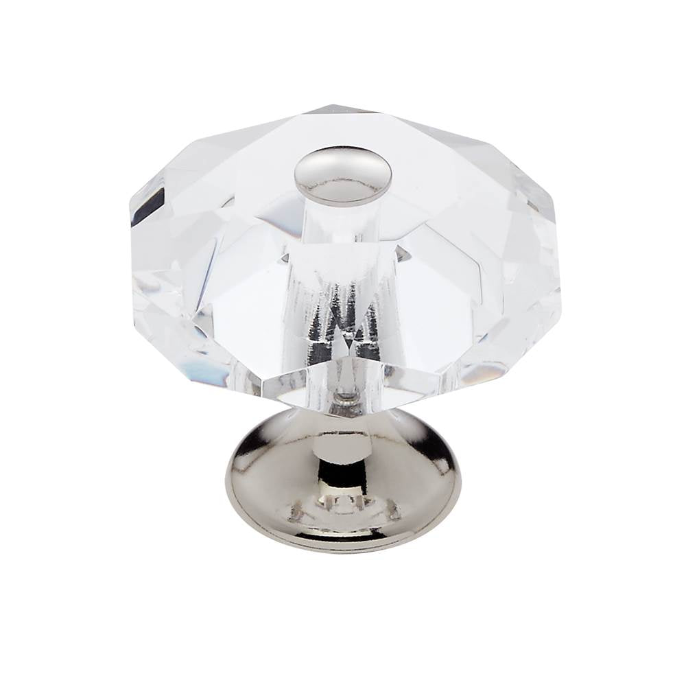 JVJ Hardware - Pure Elegance Collection Polished Nickel Finish 35 mm (1-3/8'') Eight Sided Faceted 31 percent Leaded Crystal Knob - Polished Nickel
