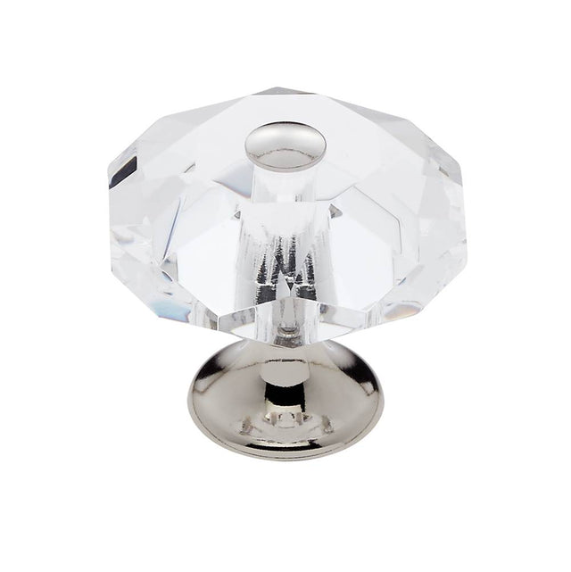 JVJ Hardware - Pure Elegance Collection Polished Nickel Finish 35 mm (1-3/8'') Eight Sided Faceted 31 percent Leaded Crystal Knob - Polished Nickel