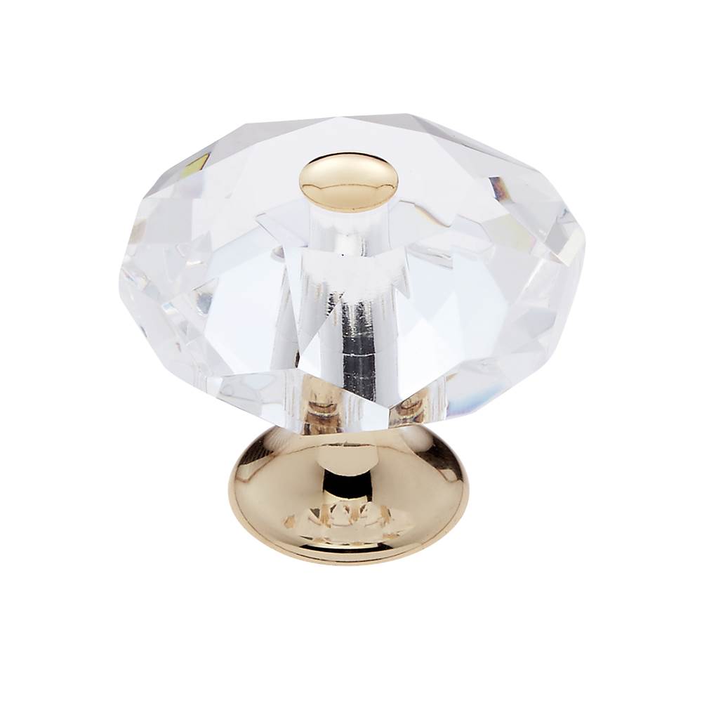 JVJ Hardware - Pure Elegance Collection 24K Gold Plated Finish 35 mm (1-3/8'') Eight Sided Faceted 31 percent Leaded Crystal Knob - 24k Gold