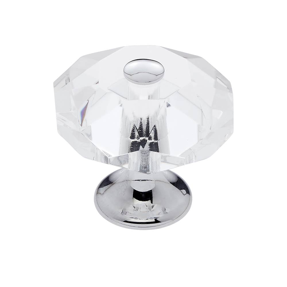 JVJ Hardware - Pure Elegance Collection Polished Chrome Finish 35 mm (1-3/8'') Eight Sided Faceted 31 percent Leaded Crystal Knob - Polished Chrome