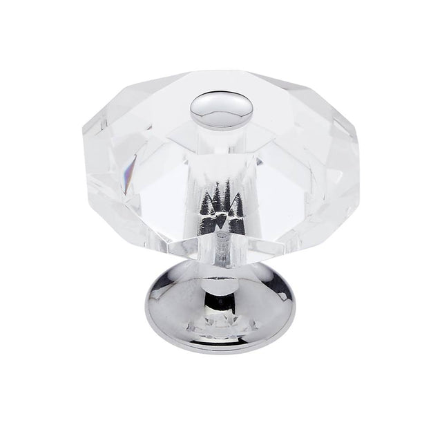 JVJ Hardware - Pure Elegance Collection Polished Chrome Finish 35 mm (1-3/8'') Eight Sided Faceted 31 percent Leaded Crystal Knob - Polished Chrome