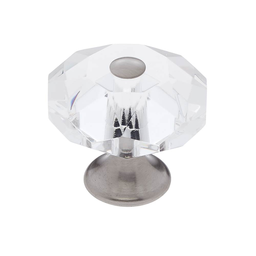 JVJ Hardware - Pure Elegance Collection Satin Nickel Finish 35 mm (1-3/8'') Eight Sided Faceted 31 percent Leaded Crystal Knob - Satin Nickel