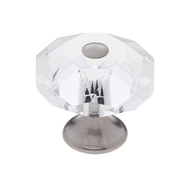 JVJ Hardware - Pure Elegance Collection Satin Nickel Finish 35 mm (1-3/8'') Eight Sided Faceted 31 percent Leaded Crystal Knob - Satin Nickel