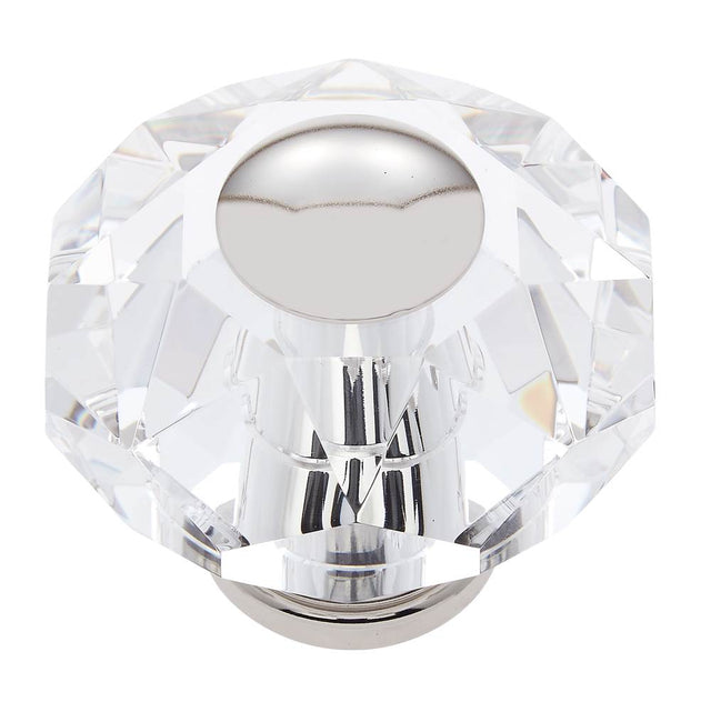 JVJ Hardware - Pure Elegance Collection Polished Nickel Finish 60 mm (2-3/8'') Eight Sided Faceted 31 percent Leaded Crystal Knob - Polished Nickel