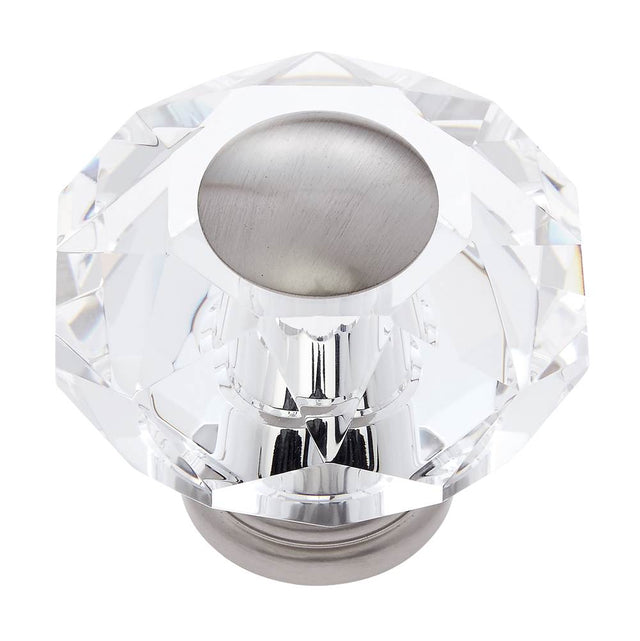 JVJ Hardware - Pure Elegance Collection Satin Nickel Finish 60 mm (2-3/8'') Eight Sided Faceted 31 percent Leaded Crystal Knob - Satin Nickel
