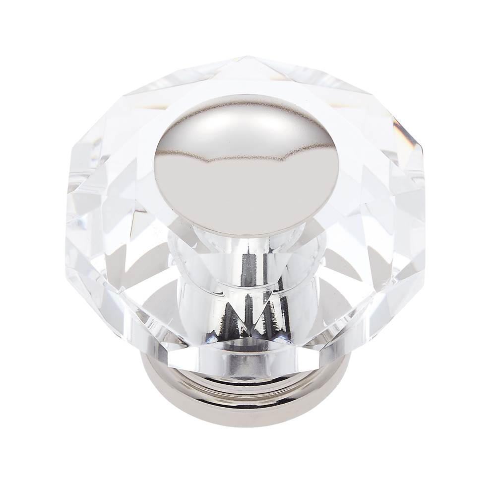 JVJ Hardware - Pure Elegance Collection Polished Nickel Finish 50 mm (2'') Eight Sided Faceted 31 percent Leaded Crystal Knob With Cap - Polished Nickel