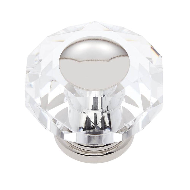 JVJ Hardware - Pure Elegance Collection Polished Nickel Finish 50 mm (2'') Eight Sided Faceted 31 percent Leaded Crystal Knob With Cap - Polished Nickel