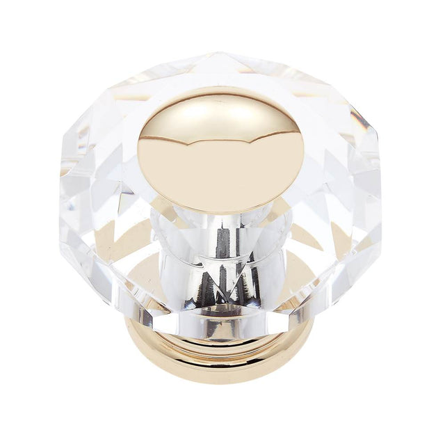 JVJ Hardware - Pure Elegance Collection 24K Gold Plated Finish 50 mm (2'') Eight Sided Faceted 31 percent Leaded Crystal Knob With Cap - 24k Gold