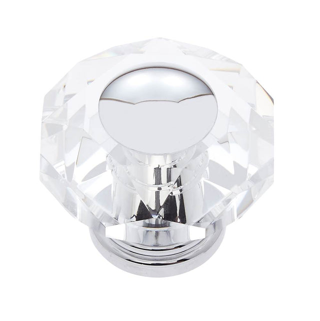 JVJ Hardware - Pure Elegance Collection Polished Chrome Finish 50 mm (2'') Eight Sided Faceted 31 percent Leaded Crystal Knob With Cap - Polished Chrome