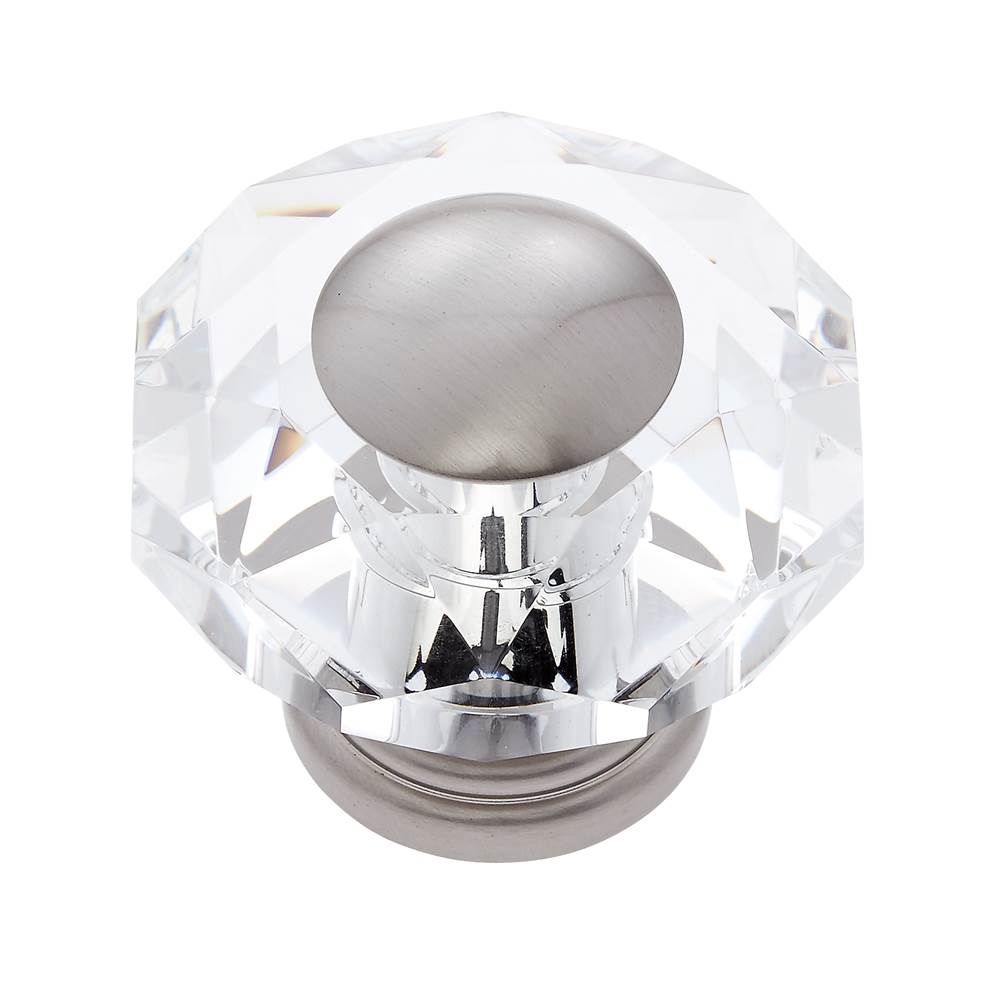JVJ Hardware - Pure Elegance Collection Satin Nickel Finish 50 mm (2'') Eight Sided Faceted 31 percent Leaded Crystal Knob With Cap - Satin Nickel