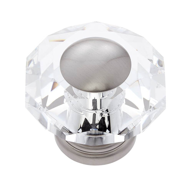 JVJ Hardware - Pure Elegance Collection Satin Nickel Finish 50 mm (2'') Eight Sided Faceted 31 percent Leaded Crystal Knob With Cap - Satin Nickel