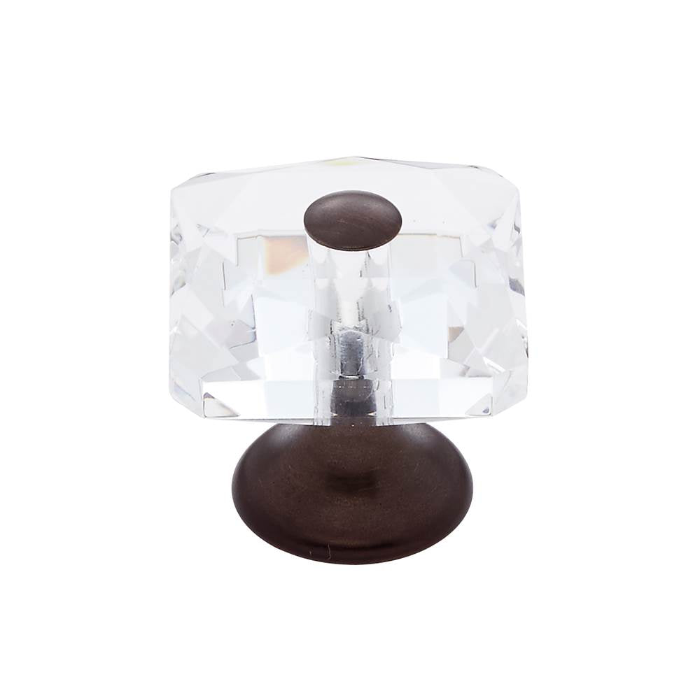 JVJ Hardware - Pure Elegance Collection Old World Bronze Finish 28 mm (1-1/8'') Square 31 percent Leaded Crystal Knob With Cap - Old World Bronze
